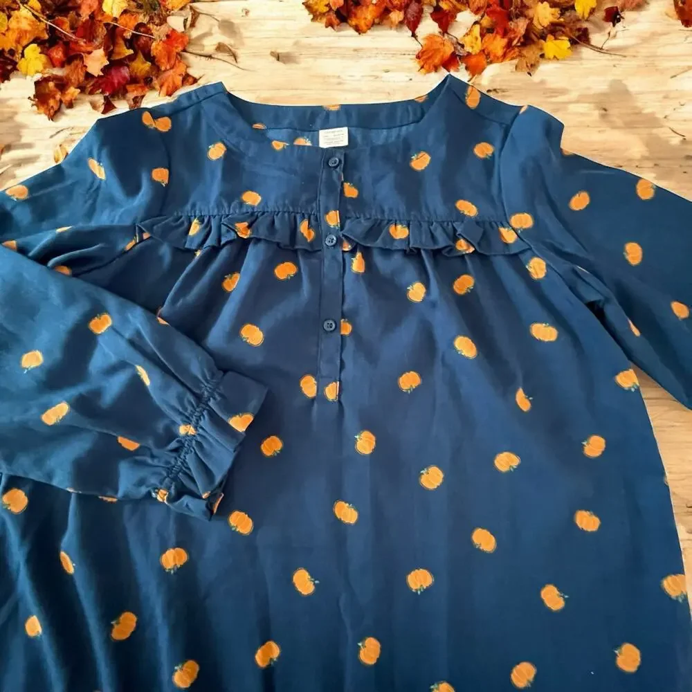 NWT J. Crew Blue Pumpkin Fall Nightdress Ruffles Girls Crewcuts Dress Size XL